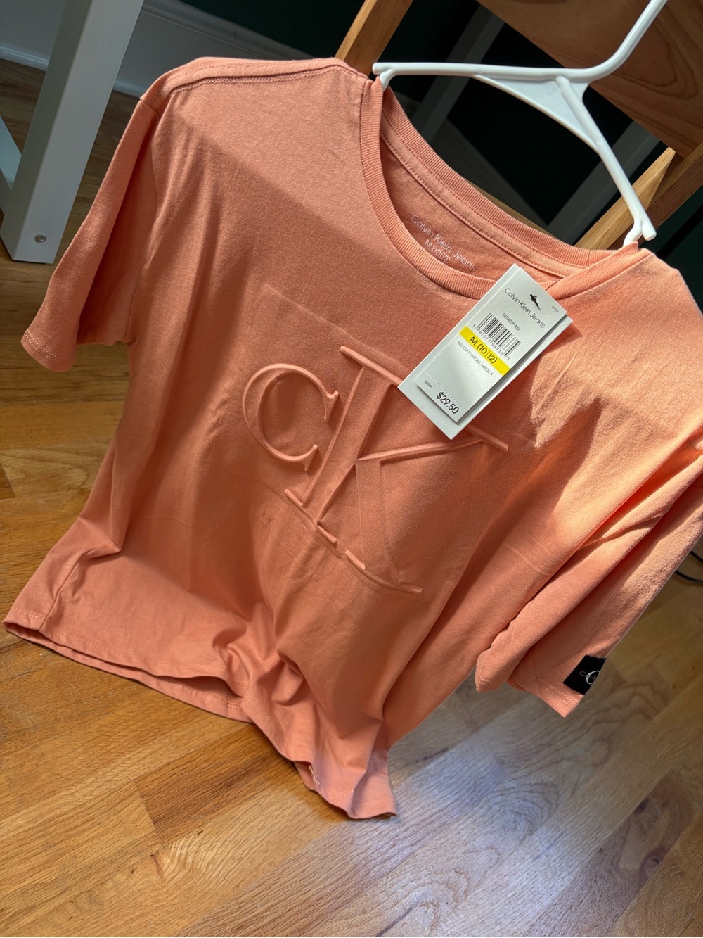 Calvin Klein Short Sleeve Embossed Logo Tee - Coral